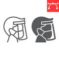 Face shield mask line and glyph icon, protection and covid-19, face mask sign vector graphics, editable stroke linear