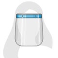 FACE SHIELD vector illustration in flat style with outline on silhouette head. Transparent plastic mask to prevent virus