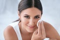 Face Skin Care. Beautiful Woman Removing Makeup With Cotton Pad Royalty Free Stock Photo