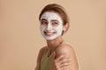 Face Skin Care. Caucasian Woman Cleaning Facial Skin with Foam Soap Royalty Free Stock Photo