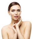 Face Skin Care and Natural Beauty Make Up, Woman Touch Neck Royalty Free Stock Photo