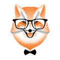 Face smart red fox in glasses and bow-tie. Fox hipster style. decorative portrait sly fox. Sketch anthropomorphic animal for Royalty Free Stock Photo