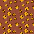 Face smile yellow cartoon so cute. On brown background. Pattern seamless. Vector illustration Royalty Free Stock Photo