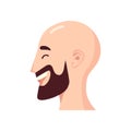 Abstract male portrait, face side view. The face of a smiling bald man with a beard in profile