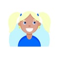 Face of a smiling blonde girl. Cartoon portrait of a young blue eyed woman. Avatar character for an icon, logo, hand Royalty Free Stock Photo