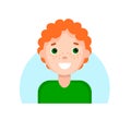 Face of a smiling red-haired boy with freckles. Cartoon portrait of a young man. Avatar character for an icon drawn by Royalty Free Stock Photo