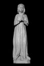 Face of statue of grieving woman isolated on black background. Plaster antique sculpture of young woman. Gypsum copy