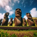 Face statues situated on Easter Island in the Pacific Ocean