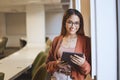 Face, student and woman with tablet in classroom for knowledge research. Portrait, university and happy female from