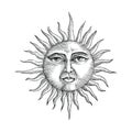 Face in sun hand drawing engraving style Royalty Free Stock Photo