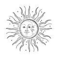 The face of the sun and moon. Retro illustration. Royalty Free Stock Photo