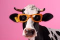 face sunglasses animal cow cute portrait head character colourful funny. Generative AI.