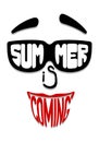 face in sunglasses with inscription Summer coming. Poster