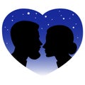 Face to face a girl and a young man in a heart frame illustration. Royalty Free Stock Photo