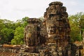 Face towers of the Bayon temple, In the center of Angkor Thom , Siem Reap, Cambodia. Royalty Free Stock Photo