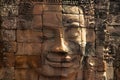 Face towers of the Bayon temple, In the center of Angkor Thom , Siem Reap, Cambodia. UNESCO World Heritage Site. Royalty Free Stock Photo