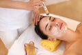 Face Treatment. Woman in Beauty Salon Gets Marine Mask Royalty Free Stock Photo