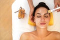 Face Treatment. Woman in Beauty Salon Gets Marine Mask Royalty Free Stock Photo