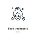 Face treatments outline vector icon. Thin line black face treatments icon, flat vector simple element illustration from editable