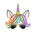 Face of a unicorn with sun glasses