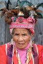 Face of unknown old ifugao woman in national costume near rice terraces. Banaue, Luzon, Philippines Royalty Free Stock Photo