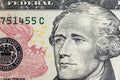 face on US ten or 10 dollars bill macro, united states