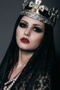 Face of Witch in Silver Crown with Jewels Royalty Free Stock Photo