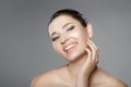 Face of woman with blue eyes and clean fresh skin. Beautiful smile and white teeth Royalty Free Stock Photo
