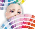 Face of woman with fan pantone Royalty Free Stock Photo