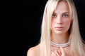 Face of woman and pearl necklace Royalty Free Stock Photo