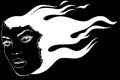 face Women and Fire silhouette in black background vector illustration