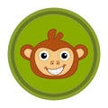 Face of a young child disguised in a monkey costume, very smiling with black eyes in a round icon - vector