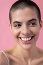 Face of the young smiling woman looking happy stock photo