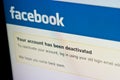 Facebook account deactivation screen, social media Royalty Free Stock Photo