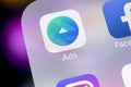 Facebook Ads application icon on Apple iPhone X screen close-up. Facebook Business app icon. Facebook Ads mobile application. Soci Royalty Free Stock Photo