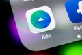 Facebook Ads application icon on Apple iPhone X screen close-up. Facebook Business app icon. Facebook Ads mobile application. Soci Royalty Free Stock Photo