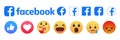 Facebook emoticon buttons. Collection of Emoji Reactions for Social Network. Kyiv, Ukraine - April 25, 2021