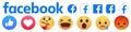 Facebook emoticon buttons. Collection of Emoji Reactions for Social Network. Kyiv, Ukraine - January 31, 2021