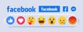 Facebook emoticon buttons. Collection of Emoji Reactions for Social Network. Official Facebook Reaction Vector. Facebook