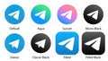 Telegram icon. Social media. Popular messenger app. Set of gradient logos: default, classic, aqua, sunset