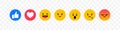 Facebook icons. Emoticons vector icons. Emoticons with like and heart. Emoji for social media. Emoji icons. Vector illustration