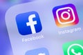 Facebook and Instagram icons app on the screen smartphone