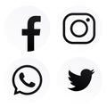 Facebook Instagram whatsapp twitter logos with black color & white background Royalty Free Stock Photo