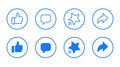 Facebook like, comment, give star, and share icon in circle line. Social media post sign symbol Royalty Free Stock Photo