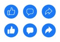 Facebook Like, comment, and share button icon vector in flat style. Thumb up, speech bubble, and repost sign symbol Royalty Free Stock Photo