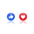 Facebook Like and Love Icon Vector in Flat Reflection Style Royalty Free Stock Photo
