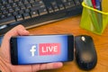 Facebook live logo on Samsung mobile Royalty Free Stock Photo