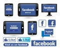 Facebook login screen on phone and tablet pc icon logo