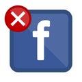 Facebook logo delete. Letter F, Delete Social media icon flat. Vector illustration