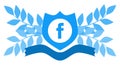 Facebook logo in floral decoration with shield, social network, isolated.